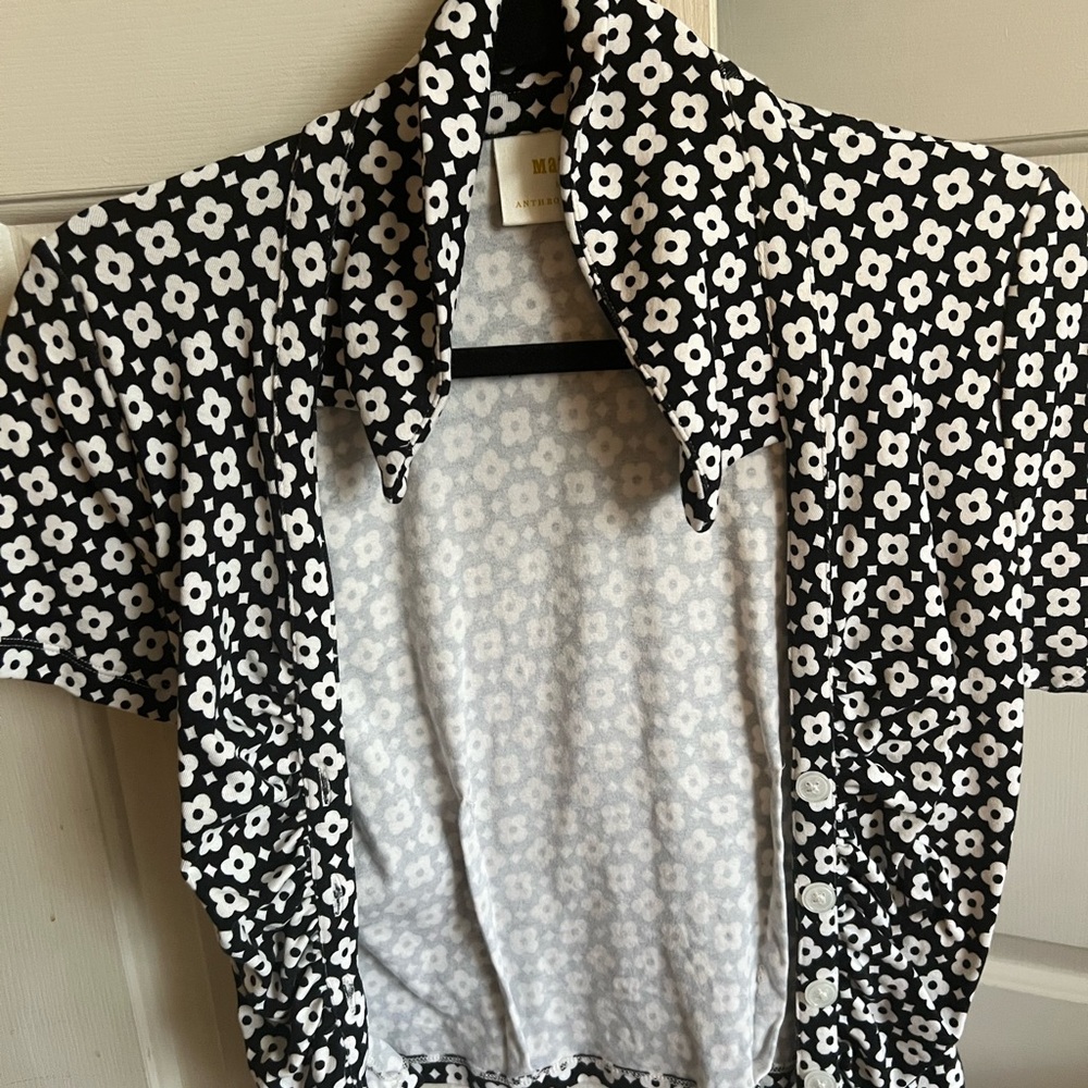 Anthropologie Black and White Floral Collar Shirt